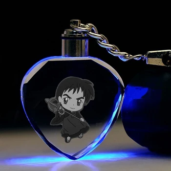 Inuyasha Q različica Srca v obliki Anime LED obeski Keyring Kristalno Igrača Keychain Svetlobe Keyholder Unisex Darila