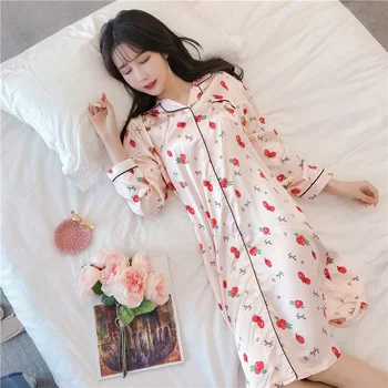 Pomlad jesen ženske spanja obrabe spalna krilo ledu svile nastavite dolgo sleeved jopico dolgo krilo korejski doma obleke ženske obleke