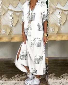 Novi 2020 moda elegantno river lady gumb natisni obleko seksi kratek rokav razrežejo