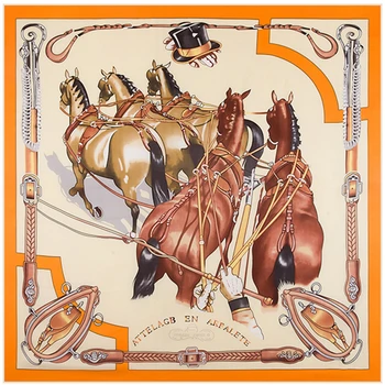 130x130cm Velikih Kvadratnih Svileni Šal Luksuzne blagovne Znamke Pet konj, Oljna slika, Ženske Rute Obloge Hidžab Muslimanskih Headscarf dekor Šal
