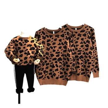 Družina oblačila Družino Videz Leopard Puloverji Družino Ujemanje Oblačila Mati, Hči, Sin Baby Fantje Dekleta Topel Zimski Plašči