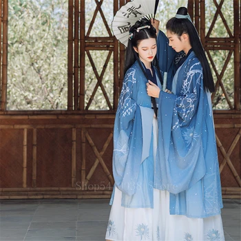 Nekaj Hanfu Modra Jelena Letnik Prihodek Od Prodaje Ovratnik Orientalskih Kostumov Ženske Dinastije Jin Kitajske Tradicionalne Folk Dance Obleko Pravljice