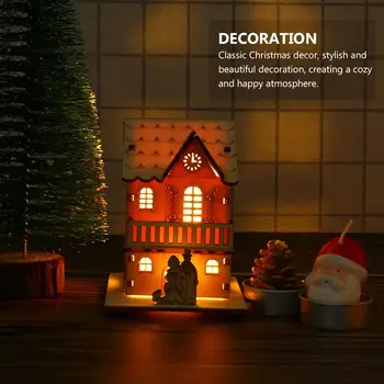 Leseni Hiši Božič Utripa Lesa Hišne Številke Dekoracijo Svetlobne Božično House Namizni Okrasek