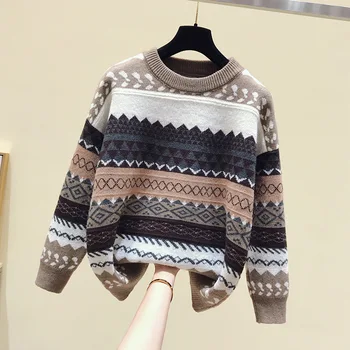 Ženski pulover umetnosti retro 2020 novo modno jesen in zimo študent Japonski diamond jacquardske puloverju pulover