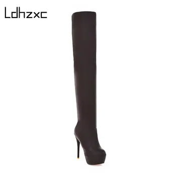 LDHZXC S2020 slim nad kolena škornji ženske super visoke pete platforma čevlji jeseni seksi stegno visoki škornji ženski velika velikost 42 43