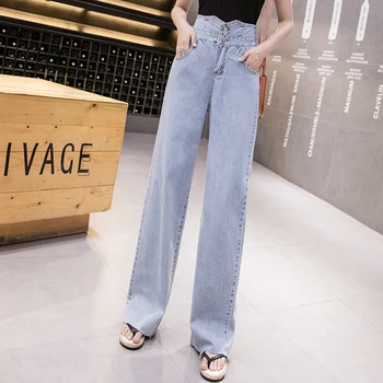 5XL ženske jeans 2020 jesenska visoka vitka široko-leg kavbojke ženske naravnost zbiranjem hlače priložnostne vse-tekmo študent