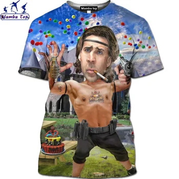 Mamba Vrh 3D Film Cosplay Nicolas Cage T-shirt Moški Živali Medved Hip Hop moška T-Shirt Hrane Torto Motocikla Majica Bomba pištolo Vrh