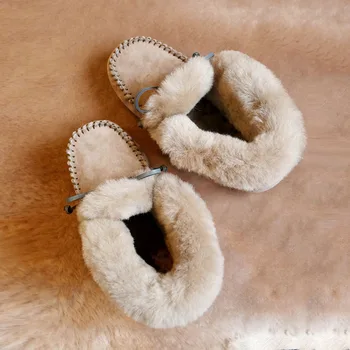 Pravega Usnja nepremočljiva ženske ravno čevlji udobno pozimi toplo naravnega krzna sneg čevlji modni non-slip ženske čevlje