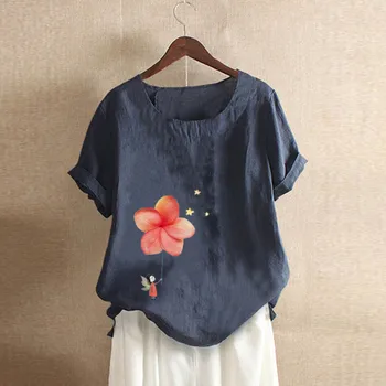 Ženska majica roupa feminina plus velikost Ženske Priložnostne Cvjetnim Tiskanja Kratek Rokav O-Neck Zgornji del Bluzo kimonos verano 2020
