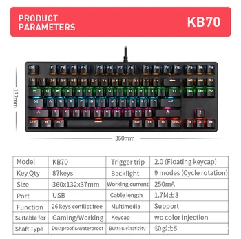 Gaming Mehanske Tipkovnice Igro Anti-prikazen RGB Mix Osvetlitvijo Modro Stikalo 87key teclado mecanico Za Igre Laptop
