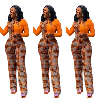 2020 Afriških Žensk, Igralne Obleke Elastična Dolg Rokav Kariran Mozaik Naravnost Jumpsuit Seksi Nočni Klub Stranka Playsuit Urad Bodysuit