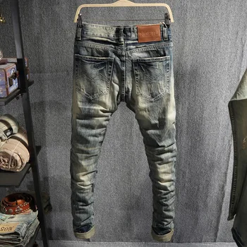 Italijanski Modni Stil Moške Jeans Retro Oprati Slim Fit Uničeno Ripped Kavbojke Moški Traper Hlače Ulične Hip Hop Kavbojke Homme