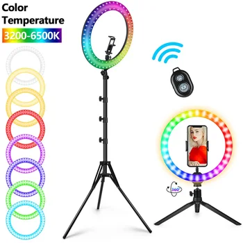 RGB Selfie obroč svetlobe s stojalom Zatemniti studio obročaste svetilke z big led stojalo selfie ringlight lučka za tiktok youtube Živo