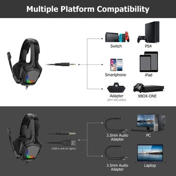 ONIKUMA K20 USB+3,5 mm Slušalke RGB Mobilni Računalnik Jesti Piščanca Igre z Mikrofonom Slušalke Slušalke PS4