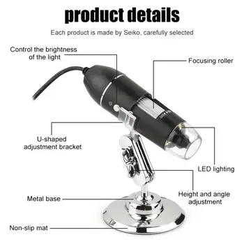 1600X Digitalni Mikroskop Tip-C Micro USB LED Magnifier Fotoaparat Elektronski Mikroskop Za Spajkanje Stojalo Za Telefon, RAČUNALNIK