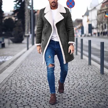2020 Nove Moške Zimske Volne Runo Dolgi Suknji Vrhnja oblačila Toplo Antilop Plašč Moški Moški Rjava Dolg Jarek jakna M-3XL