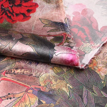 118 cm širok 19 mm 93% svile & 7% rdeče in roza peony tiskanja stretch saten svila tkanine za obleko srajco oblačila cheongsam D640