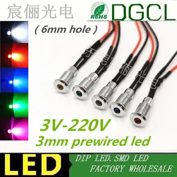20pcs 3V-220V Pre-žično 3mm Led Žarnica z 6 mm kovinski Nosilec Toplo bela/Rdeča/Zelena/Modra/Rumena/Bela razpršene 20 cm Prewired LED