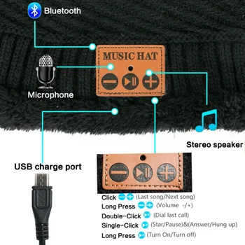 Brezžična tehnologija Bluetooth Klobuk Strani brez Glasbe Plesti Klobuk Skp z Zvočnik Stereo Slušalke za Šport na Prostem Pozimi Toplo Moški Ženske