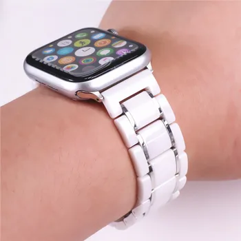 Keramični Watch Band za Apple Watch 4 5 44 mm 40 mm Iwatch 6 SE 38 mm 42mm Keramike in Nerjavnega Jekla, Trak Zapestnica Manšeta Pasu