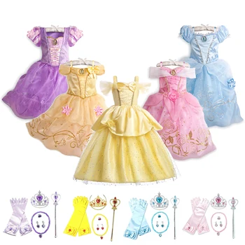 Dekle Cvet Stranka Kostum Novo Leto Princesa Fancy Večerno Obleko Gor Otroke Božič Belle Lepoto Prikrivanje Rapunzel Obleko Set