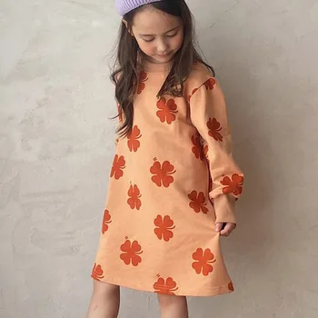 2020 Novih otroških Oblačil Dekleta Dolgo Sleeved Obleko Jeseni Otroci Oblačila Kolena-Dolžina Cvetlični Dekleta Obleke