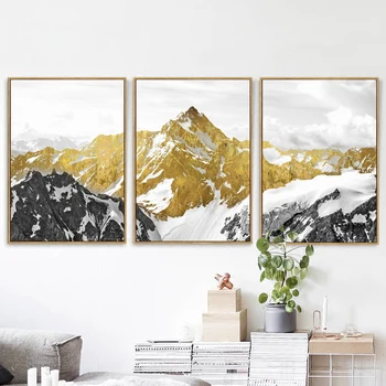 3 Plošča Golden Snow Gorskih Zlati Gorskih Povzetek Wall Art natisne Platno Slikarstvo Dekorativne Slike za Dom Dekor Plakat