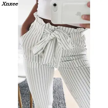 Črtasto visoko pasu harem hlače ženske priložnostne šifon hlače modni ulične poletje ženske hlače Xnxee
