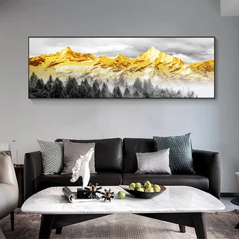 Velika Velikost Nordijsko Zlato Gorskih Ptic Krajine Platna Slike Natisni Plakat Oljno sliko Za dnevno Sobo sodoben dom