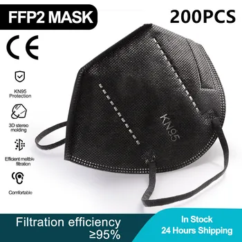 200PCS Black CE FFP2 Mascarillas Večkratno uporabo KN95 Maska Zaščitna Maska 95% PM2.5 Anti-kapljice ffp2mask reutilizable Masques