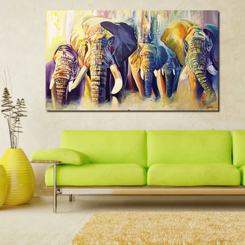 JQHYART Doma Dekor Oljna slika Skupina Slonov Stenske Slike Za Dnevna Soba, Slike Na Platnu Brez Okvirja