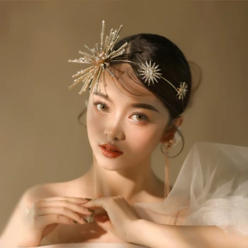 HIMSTORY Hyperbole korejski Okrasnih Kristalno Sončnično Lase Krono Eleganco Kraljica Poroko Glavo Hairwear Dodatki