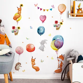 Risanka Pisane Balone Živali Stenske Nalepke za Otroke, Soba za Baby Vrtec Soba Dekoracijo Stenske Nalepke PVC Fox Zajček Nalepke