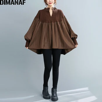DIMANAF Plus Velikost Ženske Bluzo Majica Elegantna Dama Vrhovi Pletena Tunika High Street Naguban Moda Svoboden Ženskih Oblačil Jesen