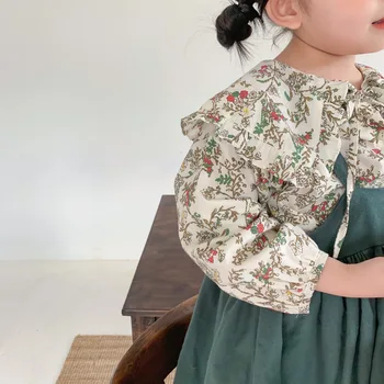 Otroci Majica 2020 Jeseni Deklice Dolg Rokav Bombaž Velike River Cvetlični Vrhovi Bluze Baby Toddler Bombaža z Oblog Oblačila