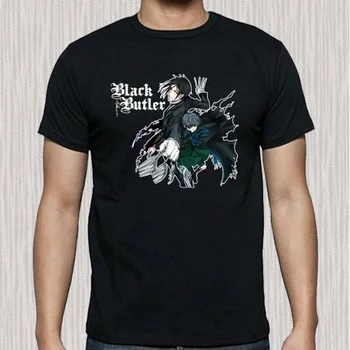 Črna Buttler Kuroshitsuji Risank Anime Moške Črne Vrhovi Tee Majica s kratkimi rokavi Velikosti S 3XL Harajuku Hip Hop T-Shirt