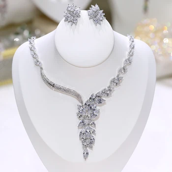 Visoka kakovost platinum kaplja vode kubičnih cirkonij kristalno luksuzni ženski poročni kostum nakit set nevesta X-0068