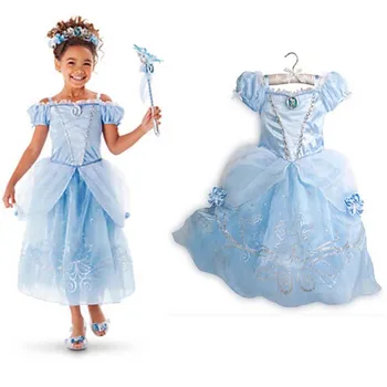 Baby Dekleta Princesa Obleko Otroci Šifon Obleke Pepelka Rapunzel Aurora Belle Vestidos Dekleta Cosplay Sneg Bel Kostum
