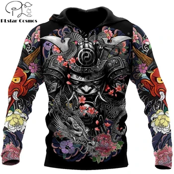 Samuraj in Dragon Tattoo 3D Vsem Natisnjeno Unisex Deluxe Moški pulover s kapuco Zip Majica Puloverju Športna Jakna Trenirke DW0290