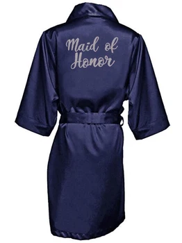 Mornarsko modro haljo srebro pismo satenast kimono pižamo poroko haljo bridesmaid, sestra, mati neveste oblačilih