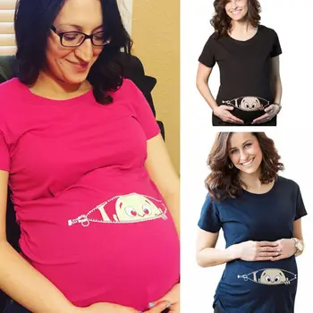 Novo leto 2020 Poletje Porodniškega Nosečnosti Majica s kratkimi rokavi Ženske Risanka Tee Baby Tiskanja Strmel Noseča Oblačila Smešno T-shirt Plus Velikost M-3XL