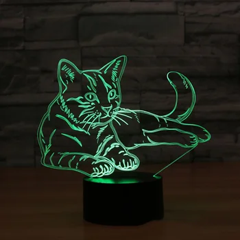 Maček 3D Noč Svetlobe Živali Spremenljivo Razpoloženje Lučka LED 7 Barv, USB, 3D Iluzije namizne Svetilke Za Dom Dekorativni Kot Otroci Igrače Darilo