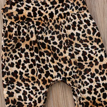 Nove Priložnostne Newborn Baby Dekleta Obleke Leopard Tiskanja Telovnik Romper Harem Jumpsuit Obleke Obleke Poletje