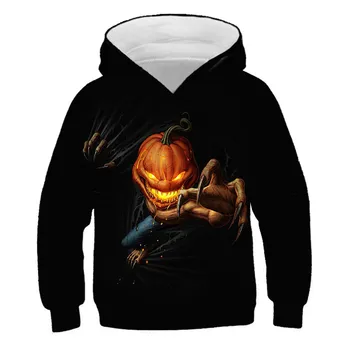 Halloween Otrok Hip Hop 3D Hoodies Fantje Dekleta Skull Fire Lepo Pokrajino Pumpkin Lantern Punk Majica Otroški Pulover