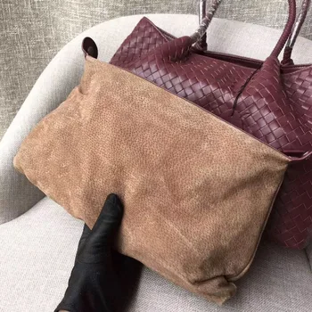 Najnovejši Slog uvoženih ročno tkanje, velike zmogljivosti, vrečko Visoko kakovostne ženske pravega usnja torbici ramo torbe Realne slike
