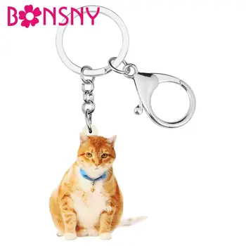 Bonsny Akril Oranžna American Wire Las Mačka Muca Keychains Key Ring Živali Nakit Darilo Za Dekleta, Torbico, Denarnico Dekoracijo