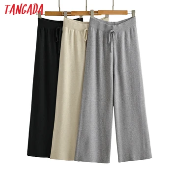 Tangada 2020 jeseni, pozimi moda za ženske trdna širok noge hlače hlače toplem pasu strethy priložnostne plesti hlače pantalon LK4