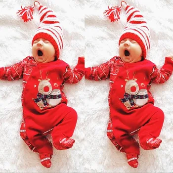Božič Novorojenega Dojenčka Baby Fantje Dekleta Jelena Romper Jumpsuit Obleke Obleke Bombaža, Za Malčke Body Dolg Rokav Otroška Oblačila