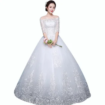 Čipke Poročne Obleke je Yiiya AR698 Plus Velikost Vestidos De Novia Pol Rokav Poročne Halje Čoln Vratu Dolge Poročne Obleke 2020