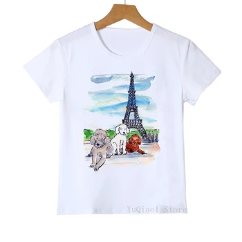 Poletje 2020 lepo roza Parizu pudelj tisk majice za dekleta belega t-shirt pes ljubimec camisetas unisex majica s kratkimi rokavi otroci oblačila